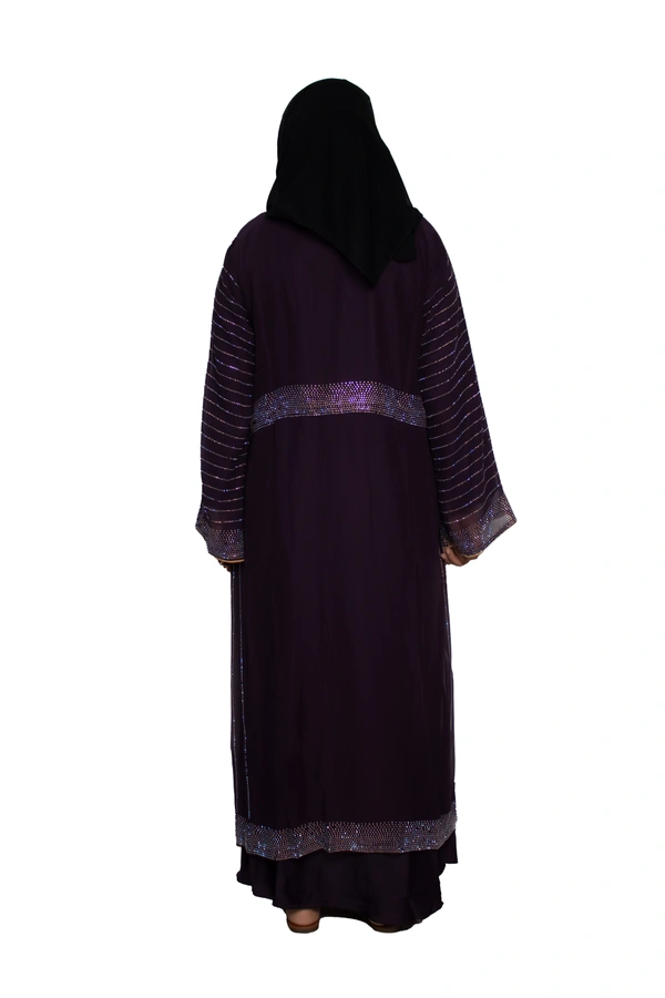 Humeira Abaya Dubai Style Stone Work Abaya Shrug in Al Nida Fabric Heavy Double Abaya Stone Line Sherwani Beige - 54, Beige, 300 gms