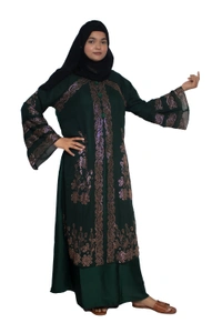 Humeira Abaya Dubai Style Stone Work Abaya Shrug in Al Nida Fabric Heavy Kranti Green - 54, Green, 300 gms