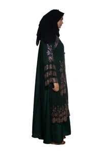 Humeira Abaya Dubai Style Stone Work Abaya Shrug in Al Nida Fabric Heavy Kranti Green - 54, Green, 300 gms