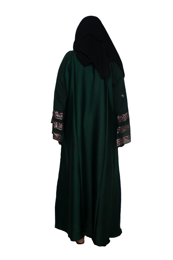 Humeira Abaya Dubai Style Stone Work Abaya Shrug in Al Nida Fabric Heavy Kranti Green - 54, Green, 300 gms