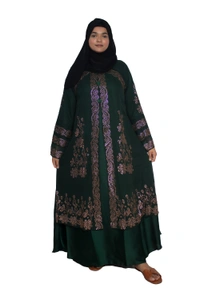 Humeira Abaya Dubai Style Stone Work Abaya Shrug in Al Nida Fabric Heavy Kranti Green - 54, Green, 300 gms