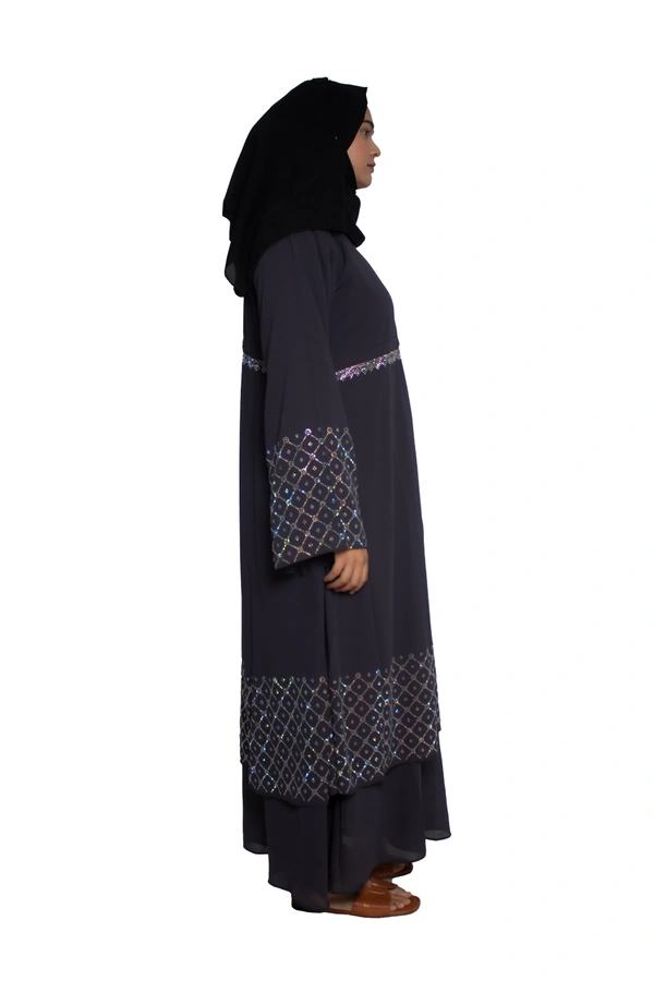 Humeira Abaya Dubai Style Stone Work Abaya Shrug in Al Nida Fabric Simple Sherwani Botton Chitta Double Abaya beige - 54, Beige, 300 gms
