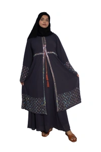 Humeira Abaya Dubai Style Stone Work Abaya Shrug in Al Nida Fabric Simple Sherwani Botton Chitta Double Abaya beige - 54, Beige, 300 gms