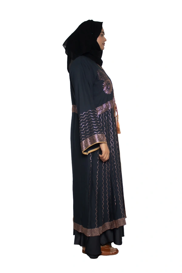 Humeira Abaya Dubai Style Stone Work Abaya Shrug in Al Nida Fabric Heavy Sherwani Double Abaya  Grey - 54, Grey, 300 gms