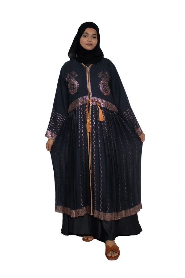 Humeira Abaya Dubai Style Stone Work Abaya Shrug in Al Nida Fabric Heavy Sherwani Double Abaya  Grey - 54, Grey, 300 gms