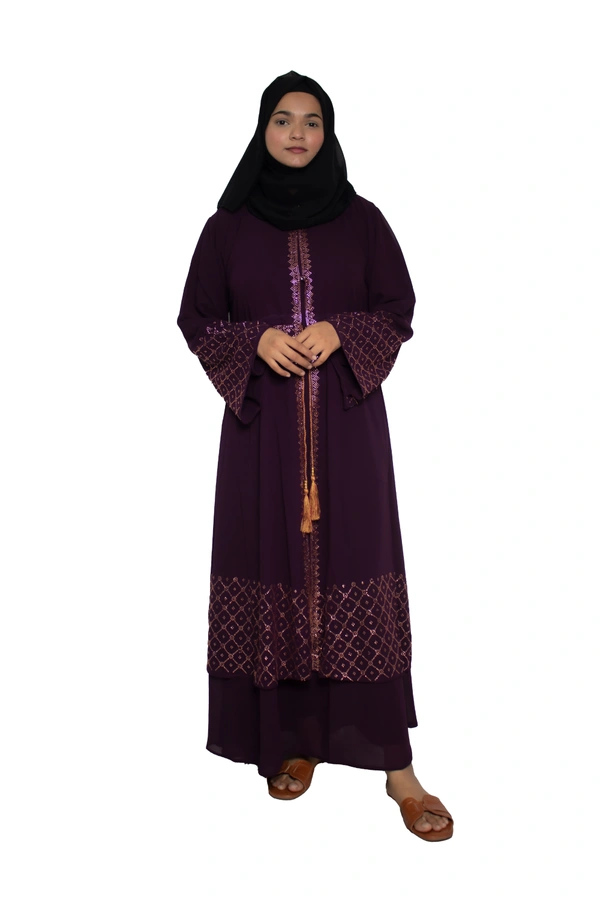 Humeira Abaya Dubai Style Stone Work Abaya Shrug in Al Nida Fabric Simple Sherwani Botton Chitta Double Abaya Purple - 54, Purple, 300 gms