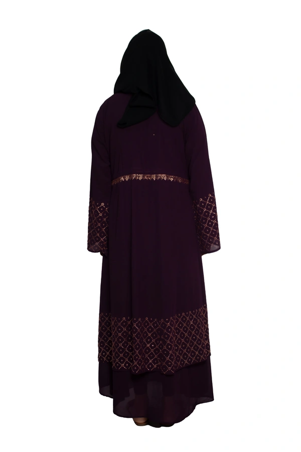Humeira Abaya Dubai Style Stone Work Abaya Shrug in Al Nida Fabric Simple Sherwani Botton Chitta Double Abaya Purple - 54, Purple, 300 gms