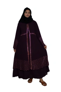 Humeira Abaya Dubai Style Stone Work Abaya Shrug in Al Nida Fabric Simple Sherwani Botton Chitta Double Abaya Purple - 54, Purple, 300 gms