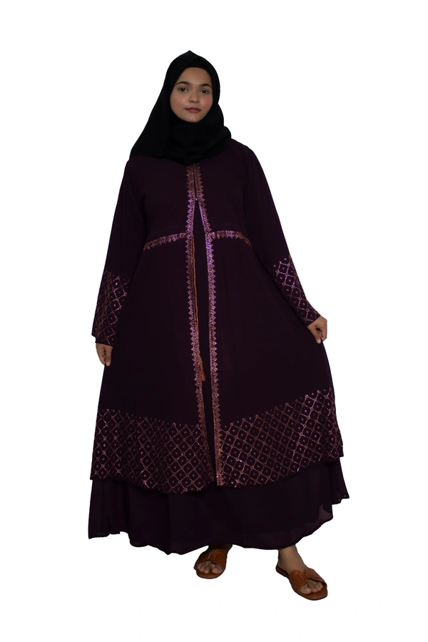 Humeira Abaya Dubai Style Stone Work Abaya Shrug in Al Nida Fabric Simple Sherwani Botton Chitta Double Abaya Purple - 54, Purple, 300 gms