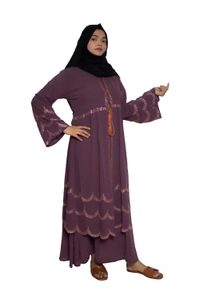 Humeira Abaya Dubai Style Stone Work Abaya Shrug in Al Nida Fabric Simple Sherwani Premium Pink Colour Botton Triple Layer Laher - 54, Pink Colour, 300 gms