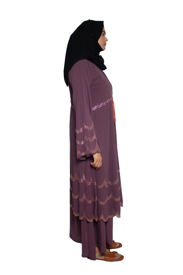 Humeira Abaya Dubai Style Stone Work Abaya Shrug in Al Nida Fabric Simple Sherwani Premium Pink Colour Botton Triple Layer Laher - 54, Pink Colour, 300 gms