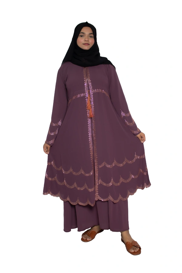 Humeira Abaya Dubai Style Stone Work Abaya Shrug in Al Nida Fabric Simple Sherwani Premium Pink Colour Botton Triple Layer Laher - 54, Pink Colour, 300 gms