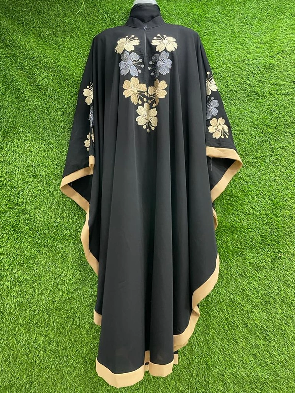 Humeira Abaya Traditional Embroidery Abaya Burkha in Firdous Fabric HA75DP BLACK - 54, BLACK, 300 Grams