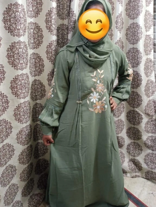 Humeira Abaya Traditional Embroidery Abaya Burkha in Al Nida Fabric HA62DP GREEN - 54, GREEN, 300 Grams