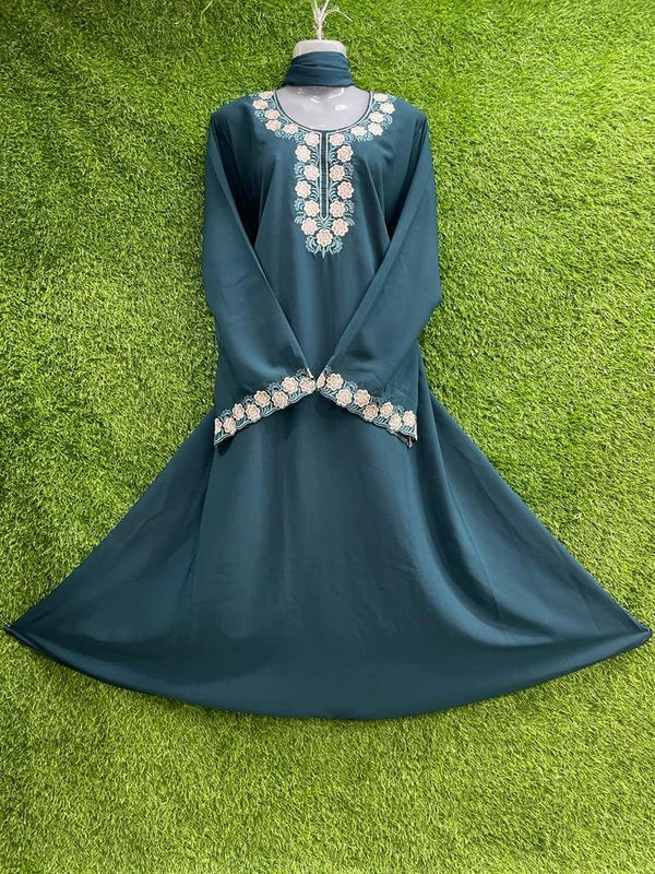 Humeira Abaya Traditional Embroidery Abaya Burkha in Firdous Fabric HA74DP BLUE - 54, BLUE, 300 Grams