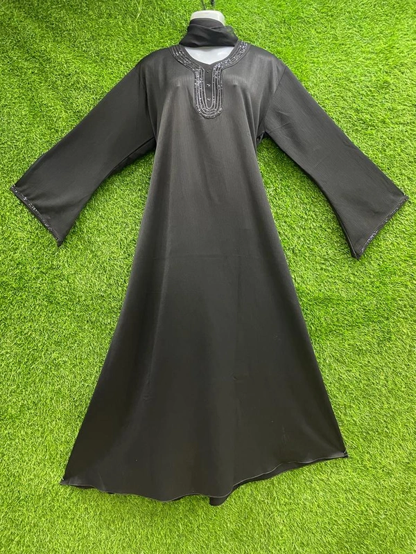 Humeira Abaya Traditional Embroidery Abaya Burkha in Al Nida Fabric HA93DP BLACK - 54, BLACK, 300 Grams