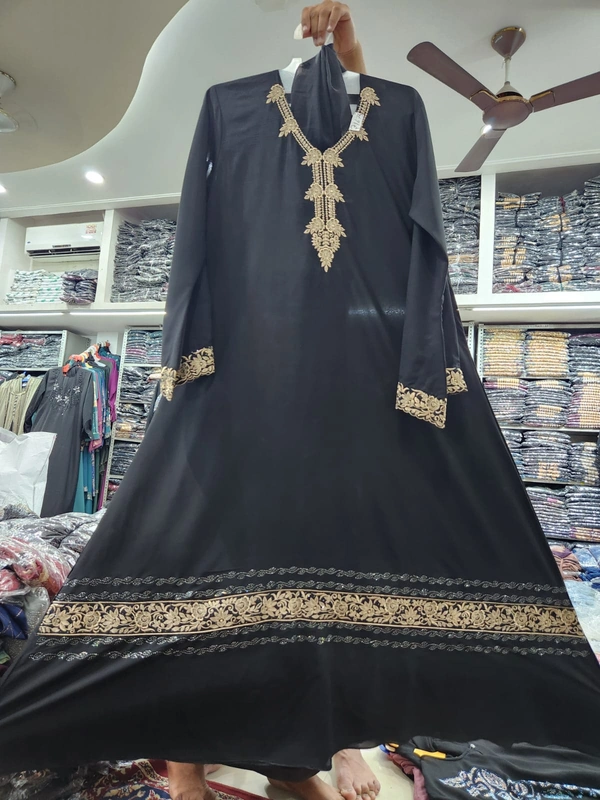Humeira Abaya Traditional Embroidery Abaya Burkha in Al Nida Fabric HA42DP BLACK - 54, BLACK, 300 Grams