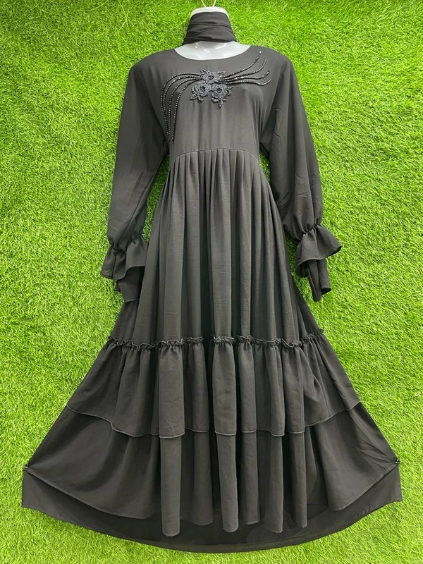 Humeira Abaya Traditional Hand Work Burkha in Diamond Geogette Fabric HA70DP BLACK - 54, BLACK, 300 Grams
