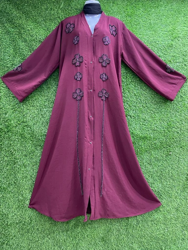 Humeira Abaya Traditional Hand Work Burkha in Premium Crush Fabric HA69DP PURPUL - 54, PURPUL, 300 Grams