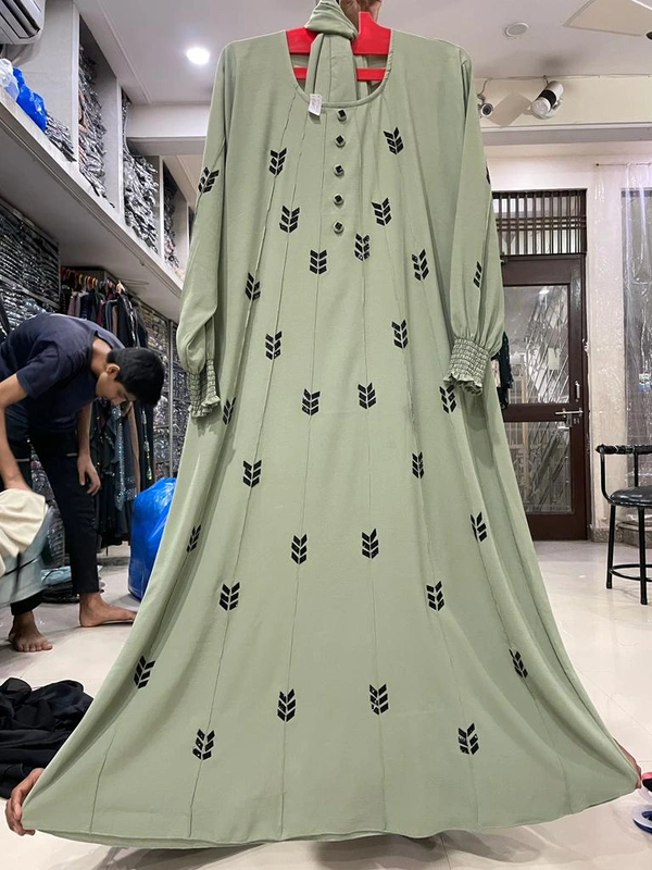 Humeira Abaya Traditional Hand Work Burkha in Premium Crush Fabric HA108DP GREEN - 54, GREEN, 300 Grams