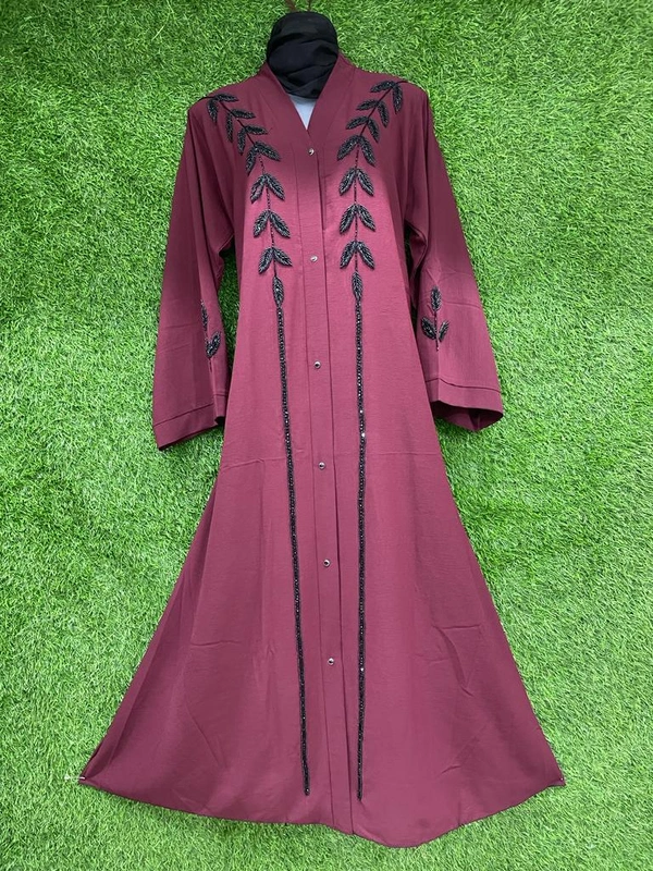 Humeira Abaya Traditional Hand Work Burkha in Premium Crush Fabric HA82DP PURPUL - 54, PURPUL, 300 Grams