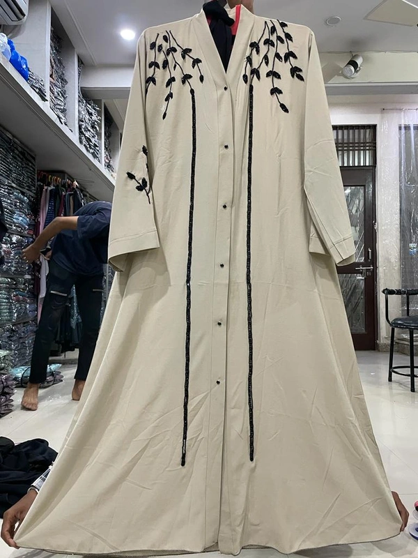 Humeira Abaya Traditional Hand Work Burkha in Premium Crush Fabric HA104DP BROWN - 54, BROWN, 300 Grams