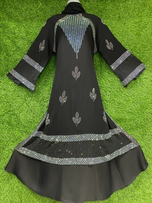 Humeira Abaya Traditional Stone Work Abaya Burkha in Al Nida Fabric HA87DP BLACK - 54, BLACK, 300 Grams