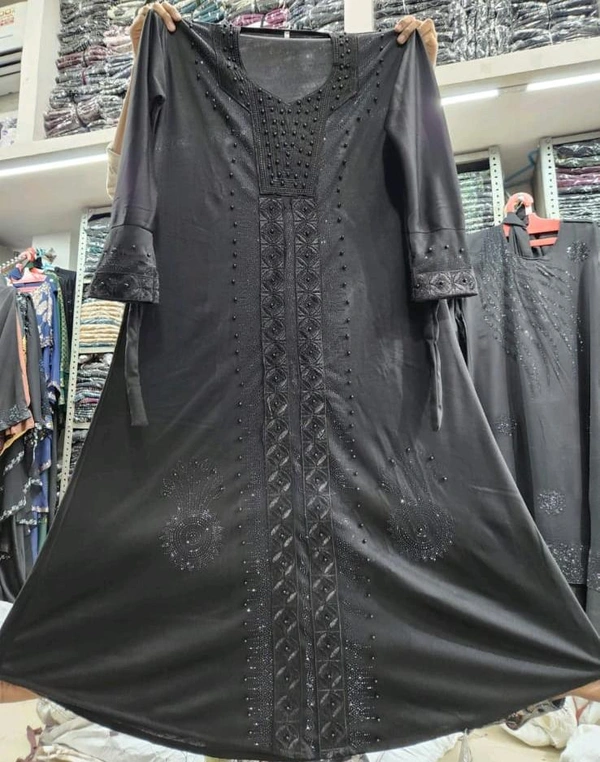 Humeira Abaya Traditional Stone Work Abaya Burkha in cristal Fabric HA48DP BLACK - 54, BLACK, 300 Grams