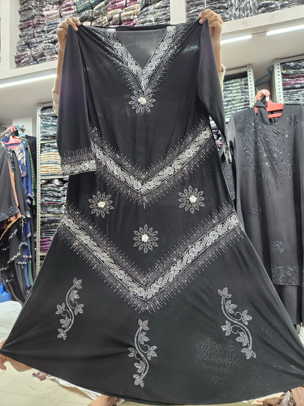 Humeira Abaya Traditional Stone Work Abaya Burkha in cristal Fabric HA54DP BLACK - 54, BLACK, 300 Grams