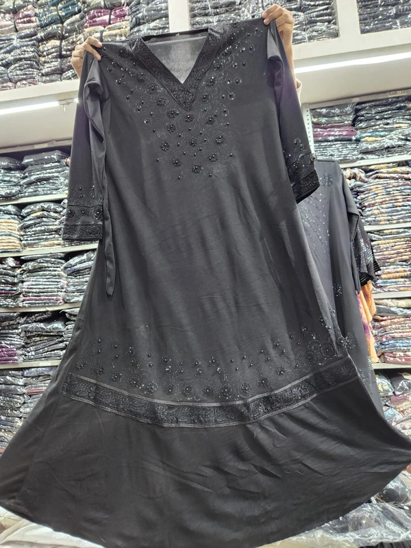 Humeira Abaya Traditional Stone Work Abaya Burkha in cristal Fabric HA53DP BLACK - 54, BLACK, 300 Grams