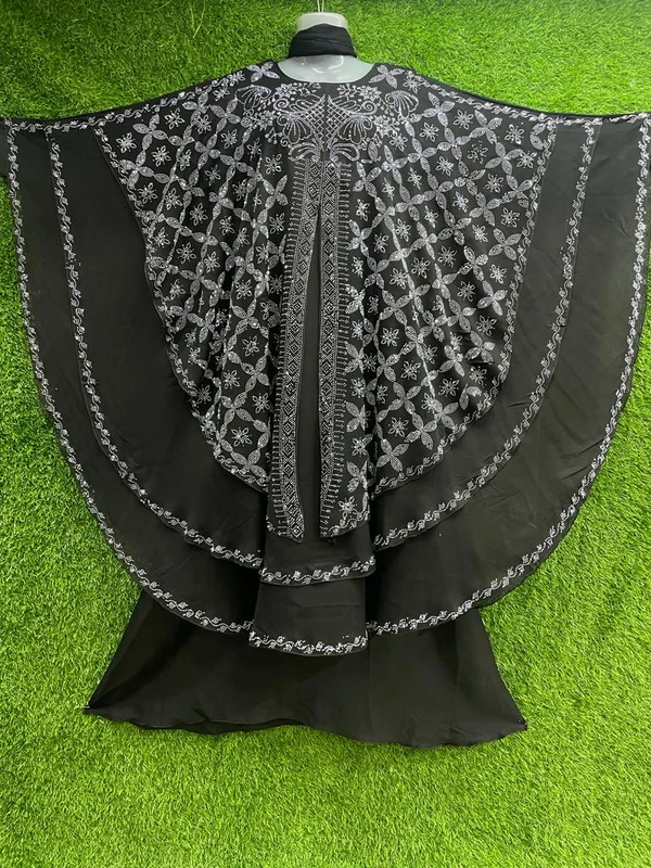 Humeira Abaya Traditional Stone Work Abaya Burkha in Al Nida Fabric HA73DP BLACK - 54, BLACK, 300 Grams