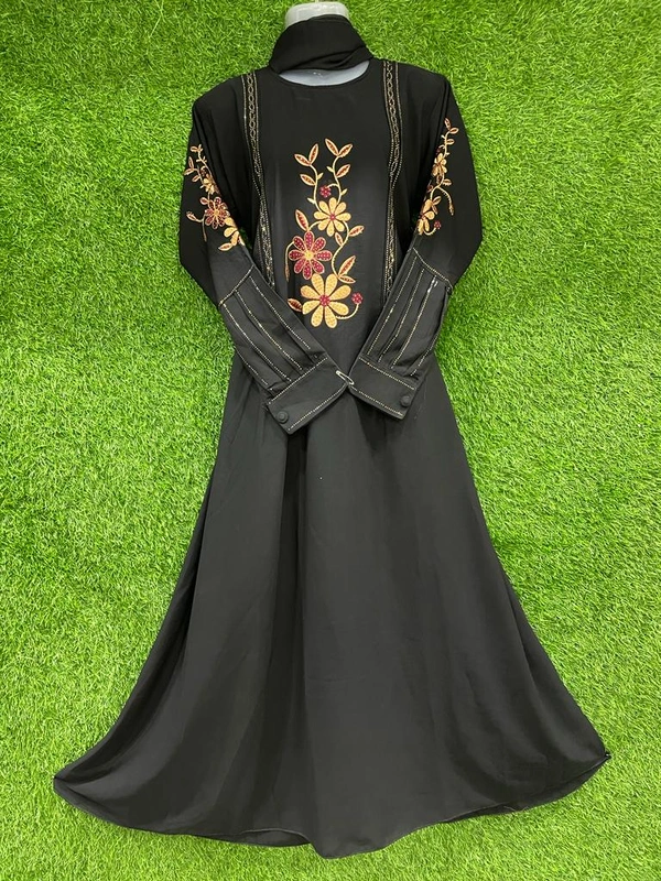 Humeira Abaya Traditional Stone Work Abaya Burkha in Firdous Fabric HA79DP BLACK - 54, BLACK, 300 Grams