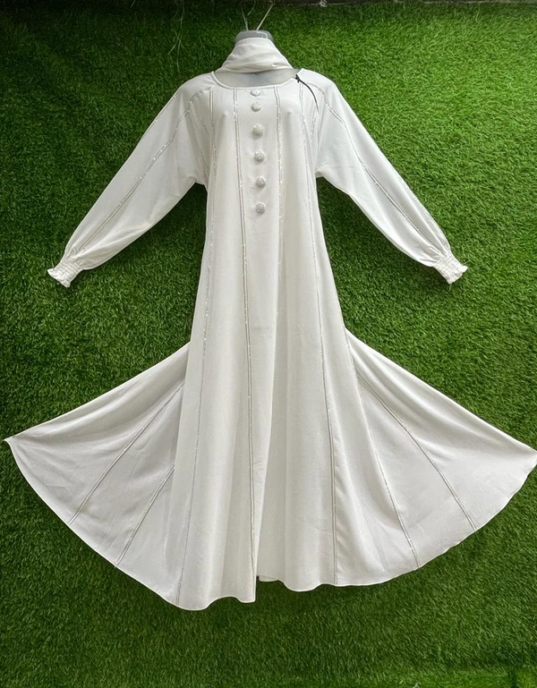 Humeira Abaya Traditional Stone Work Abaya Burkha in Premium Crush Fabric HA91DP WHITE - 54, WHITE, 300 Grams