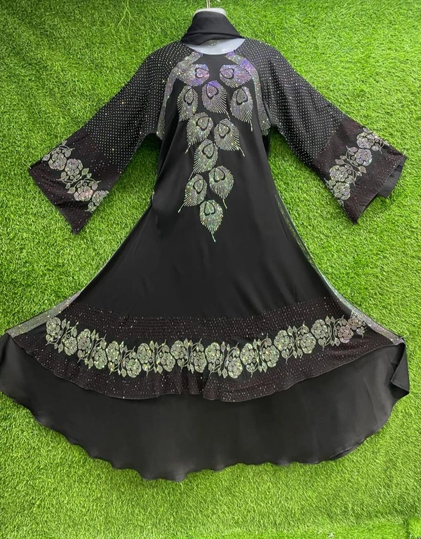 Humeira Abaya Traditional Stone Work Abaya Burkha in Al Nida Fabric HA90DP BLACK - 54, BLACK, 300 Grams