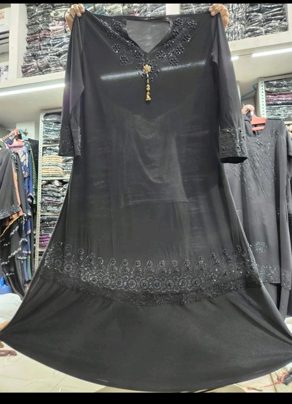 Humeira Abaya Traditional Stone Work Abaya Burkha in cristal Fabric HA50DP BLACK - 54, BLACK, 300 Grams