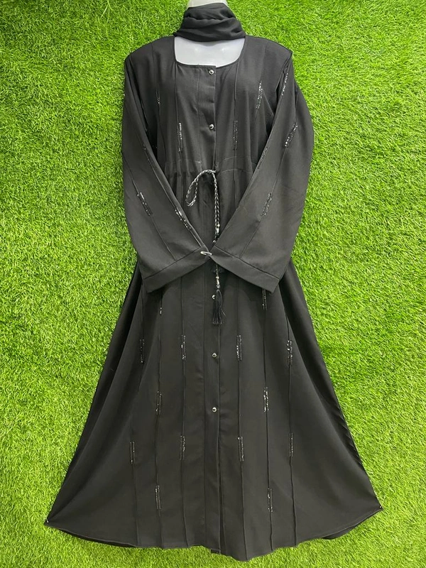 Humeira Abaya Traditional Stone Work Abaya Burkha in Premium Crush Fabric HA89DP BLACK - 54, BLACK, 300 Grams