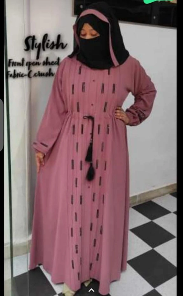 Humeira Abaya Traditional Stone Work Abaya Burkha in Premium Crush Fabric HA39DP PINK - 54, PINK, 300 Grams