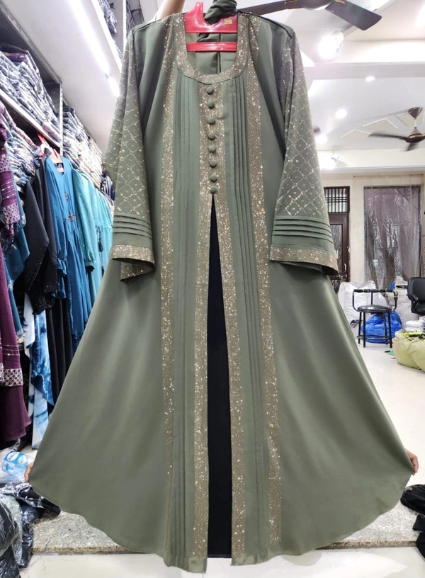 Humeira Abaya Traditional Stone Work Abaya Burkha in Al Nida Fabric HA52DP GREEN - 54, GREEN, 300 Grams