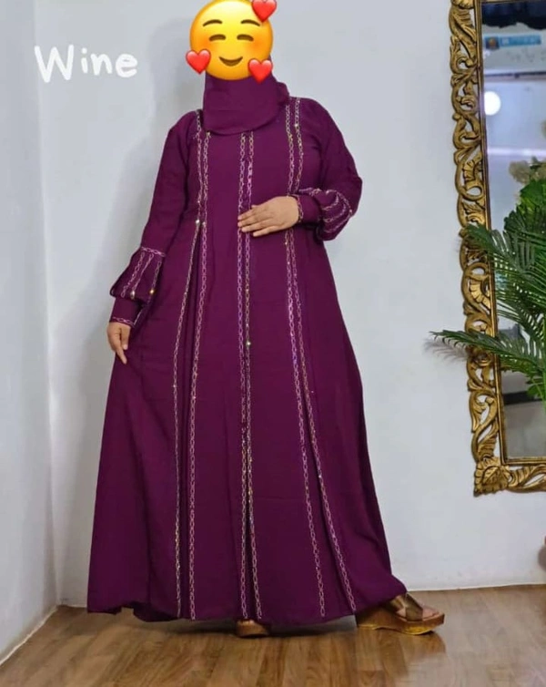 Humeira Abaya Traditional Stone Work Abaya Burkha in Firdous Fabric HA57DP PINK - 54, PINK, 300 Grams