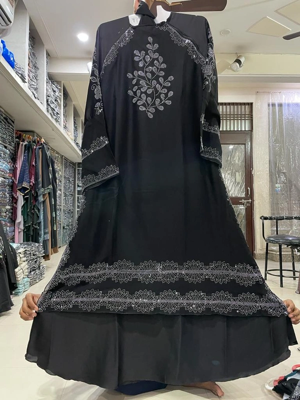 Humeira Abaya Traditional Stone Work Abaya Burkha in Fabric HA105DP BLACK - 54, BLACK, 300 Grams