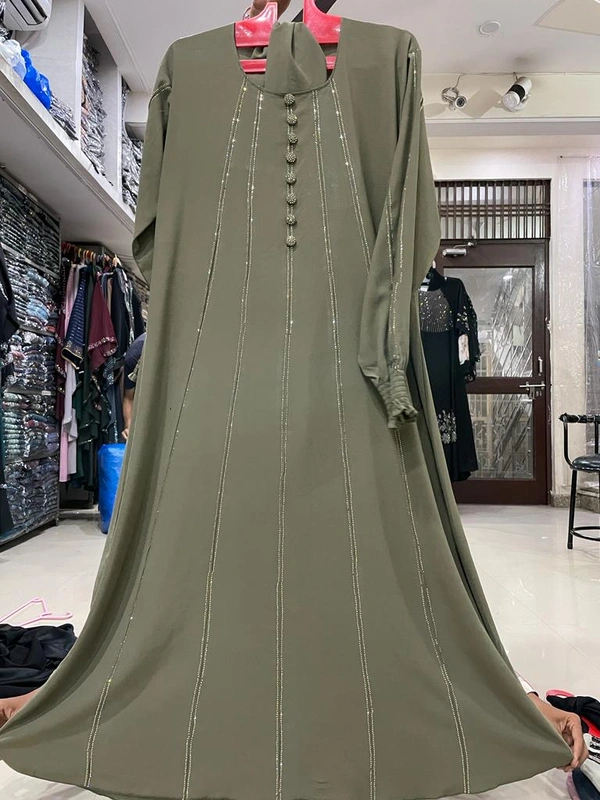 Humeira Abaya Traditional Stone Work Abaya Burkha in Premium Crush Fabric HA88DP GREEN - 54, GREEN, 300 Grams