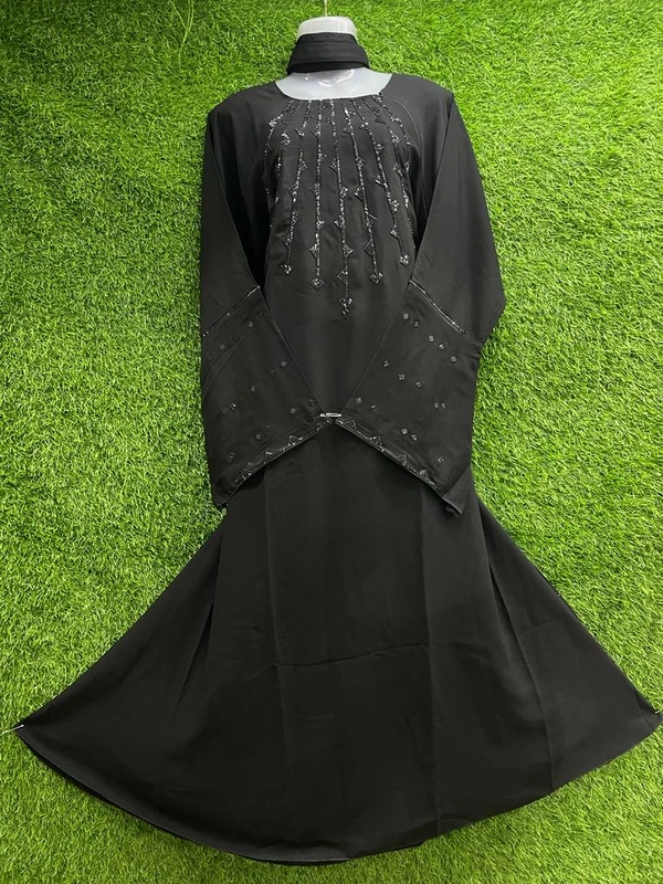 Humeira Abaya Traditional Stone Work Abaya Burkha in Firdous Fabric HA94DP BLACK - 54, BLACK, 300 Grams