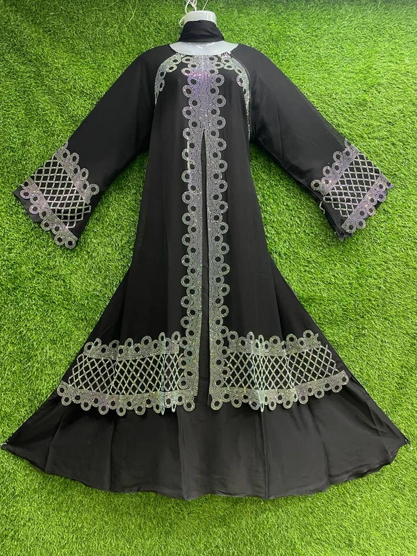 Humeira Abaya Traditional Stone Work Abaya Burkha in Al Nida Fabric HA72DP BLACK - 54, BLACK, 300 Grams