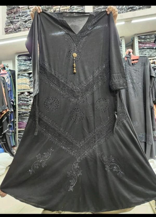 Humeira Abaya Traditional Stone Work Abaya Burkha in cristal Fabric HA49DP BLACK - 54, BLACK, 300 Grams