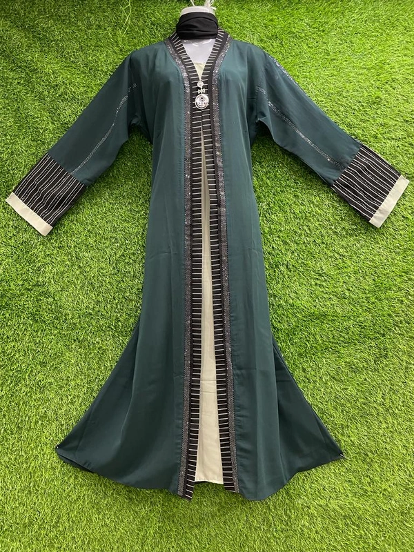 Humeira Abaya Traditional Stone Work Abaya Burkha in Firdous Fabric HA99DP GREEN - 54, GREEN, 300 Grams