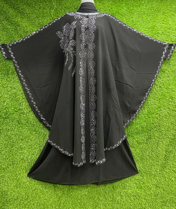 Humeira Abaya Traditional Stone Work Abaya Burkha in Diamond Geogette Fabric HA101DP BLACK - 54, BLACK, 300 Grams