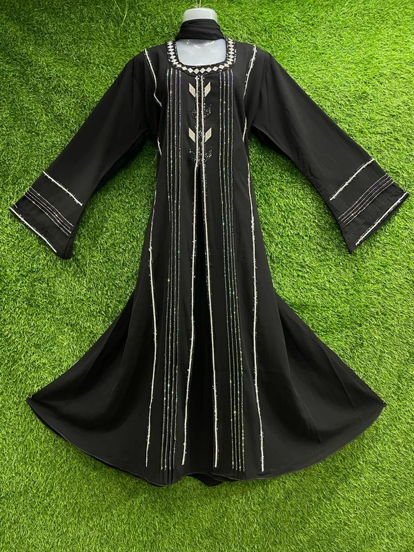 Humeira Abaya Traditional Stone Work Abaya Burkha in Firdous Fabric HA96DP BLACK - 54, BLACK, 300 Grams