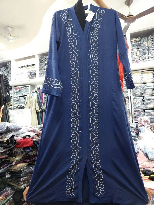 Humeira Abaya Traditional Stone Work Abaya Burkha in Premium Crush Fabric HA43DP BLUE - 54, BLUE, 300 Grams