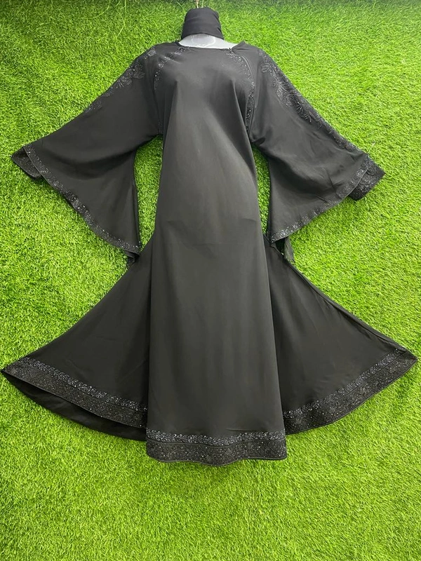 Humeira Abaya Traditional Stone Work Abaya Burkha in Firdous Fabric HA71DP BLACK - 54, BLACK, 300 Grams