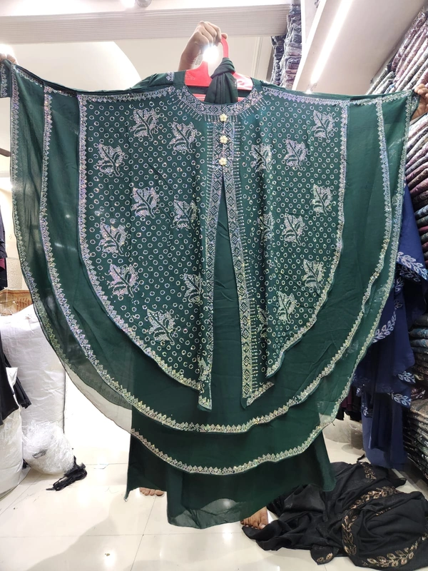 Humeira Abaya Traditional Stone Work Abaya Farasha in Diamond Geogette Fabric HA60DP GREEN - 54, GREEN, 300 Grams